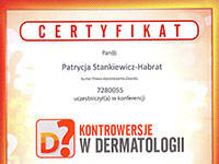 certyfikat Kontrowersje w Dermatologii 2016
